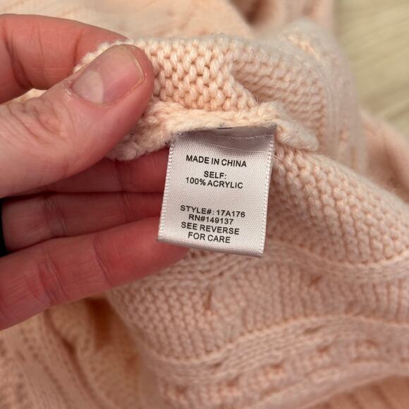 One The Land Sweater Medium Pink Cable Lace Up Back Flowy Feminine Twee Coquette - Picture 12 of 13